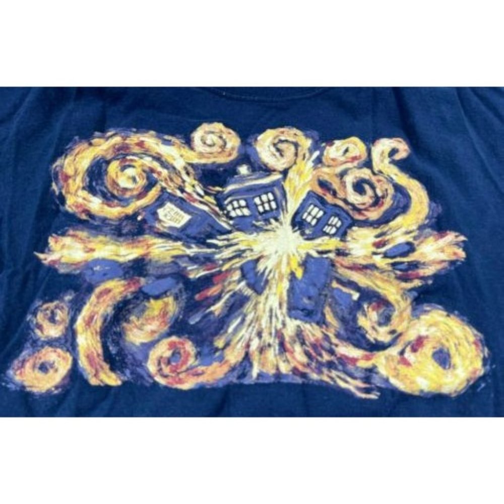 Doctor Who Van Gogh Starry Night Tardis Navy Blue T-Shirt Size Large Mens